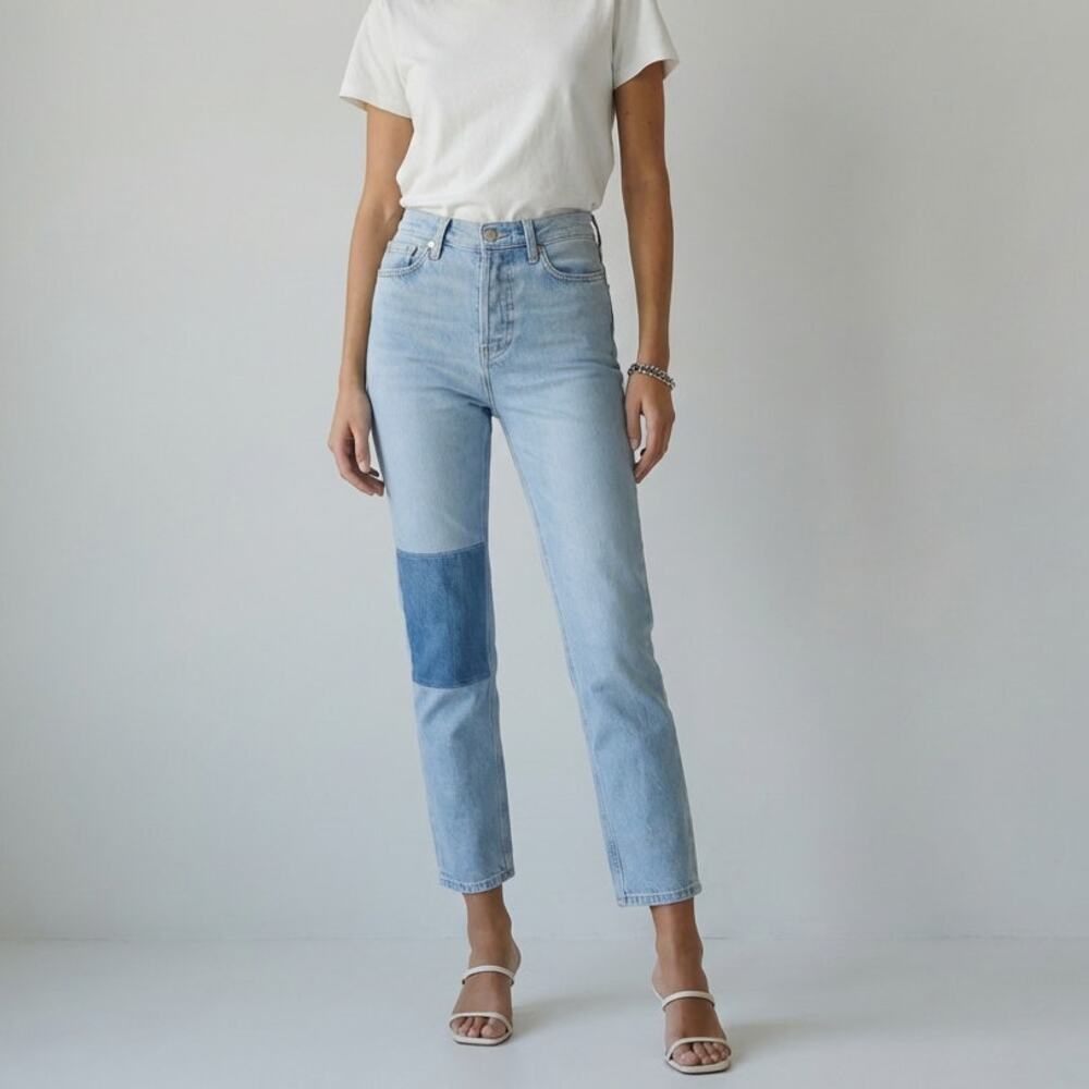 Reformation Cynthia Patch Denim High Rise Straight Ankle Jeans, size 27